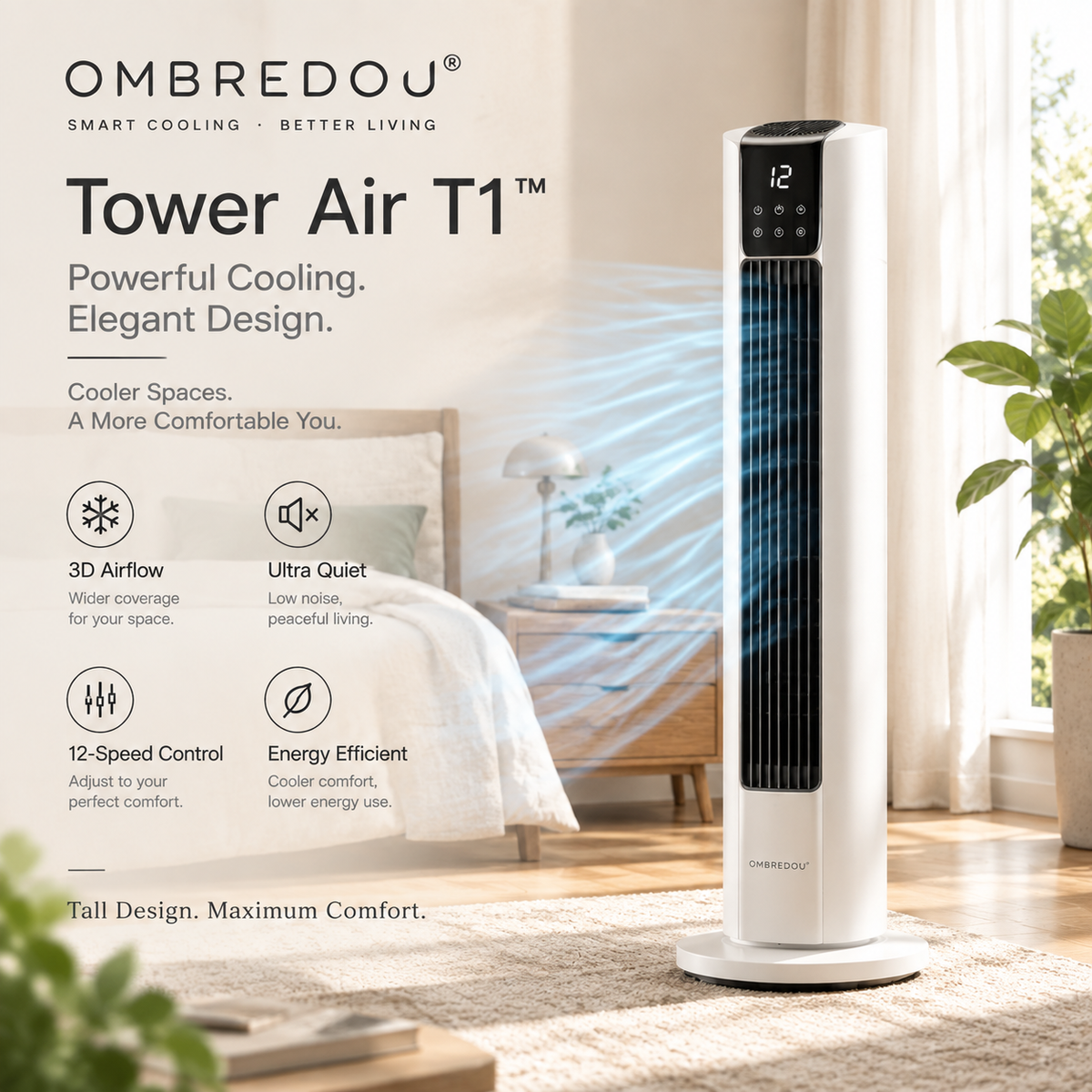 OMBREDOU Tower Air T1™ | Premium Smart Tower Fan for Modern Living