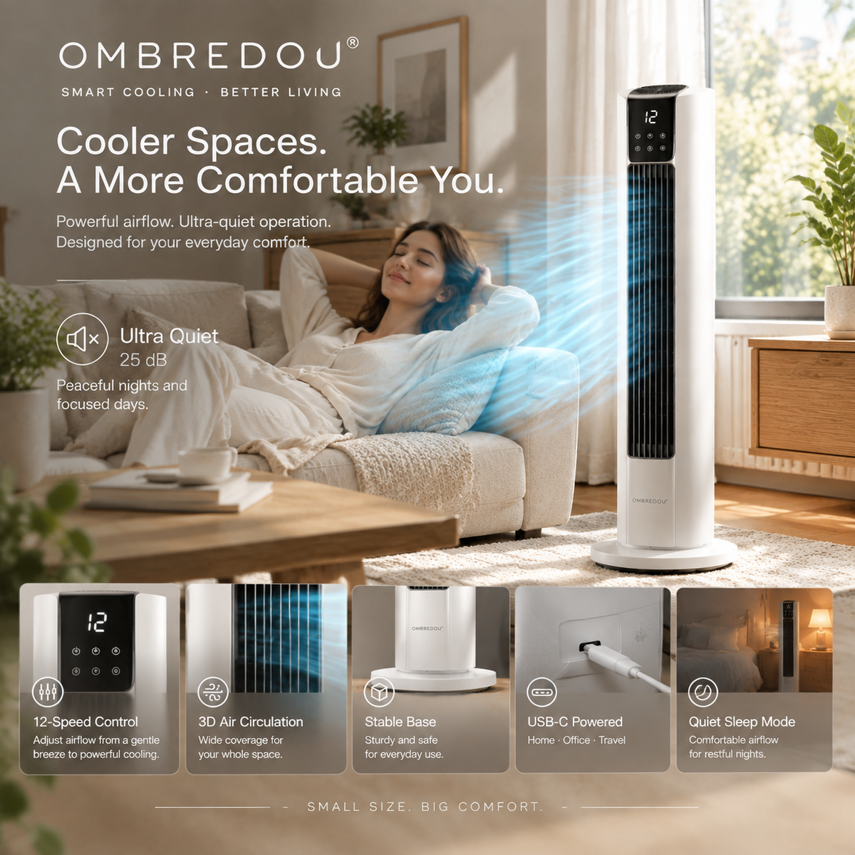 OMBREDOU Tower Air T1™ | Premium Smart Tower Fan for Modern Living