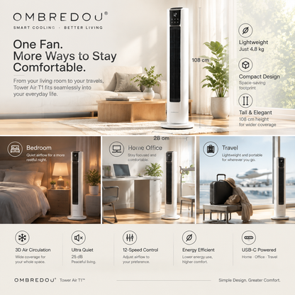 OMBREDOU Tower Air T1™ | Premium Smart Tower Fan for Modern Living