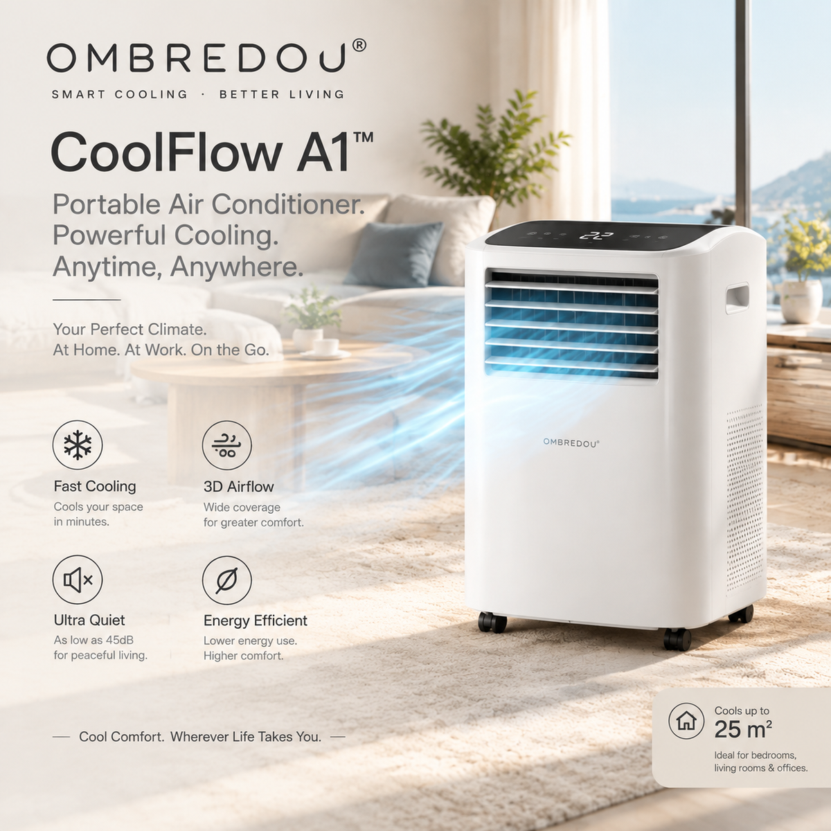 OMBREDOU CoolFlow A1™ | Smart Portable Air Conditioner for Comfortable Living