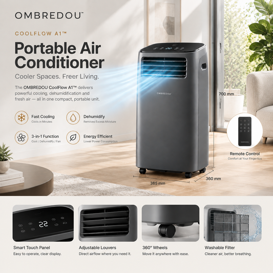 OMBREDOU CoolFlow A1™ Portable Air Cooler – Smart Cooling System for Home & Office