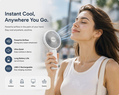 OMBREDOU Pocket Air Portable Handheld Cooling Fan Cooling Freedom, In Your Hands.