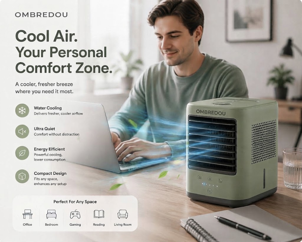 OMBREDOU CoolCube Personal Evaporative Air Cooler Cool Air. Your Personal Comfort Zone.