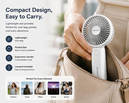 OMBREDOU Pocket Air Portable Handheld Cooling Fan Cooling Freedom, In Your Hands.