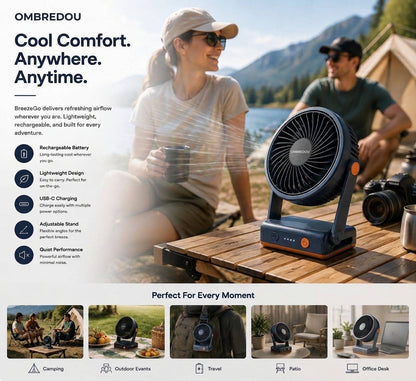 OMBREDOU BreezeGo Portable Outdoor Cooling Fan Cool Comfort. Wherever Life Takes You.