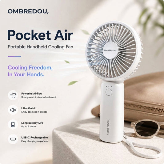OMBREDOU Pocket Air Portable Handheld Cooling Fan Cooling Freedom, In Your Hands.