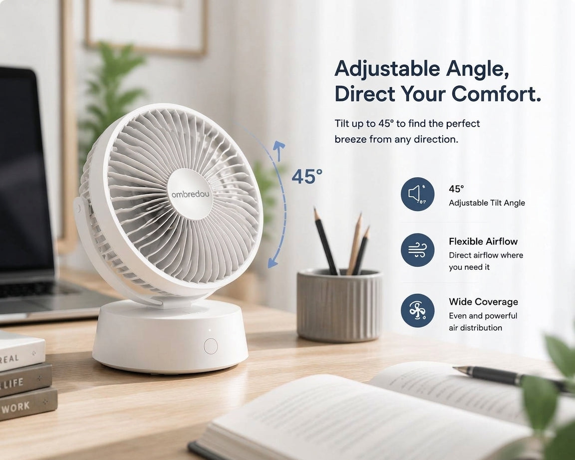 OMBREDOU Mini Breeze Portable Personal Cooling Fan Small Size. Big Comfort.