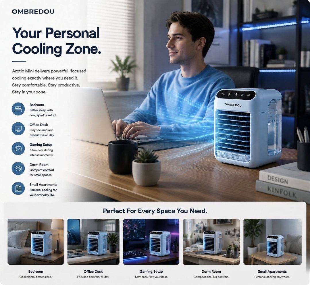 OMBREDOU Arctic Mini Personal Cooling Station Instant Cooling. Compact Comfort. Everyday Relief.