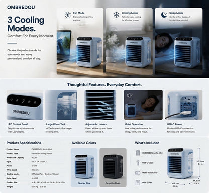 OMBREDOU Arctic Mini Personal Cooling Station Instant Cooling. Compact Comfort. Everyday Relief.