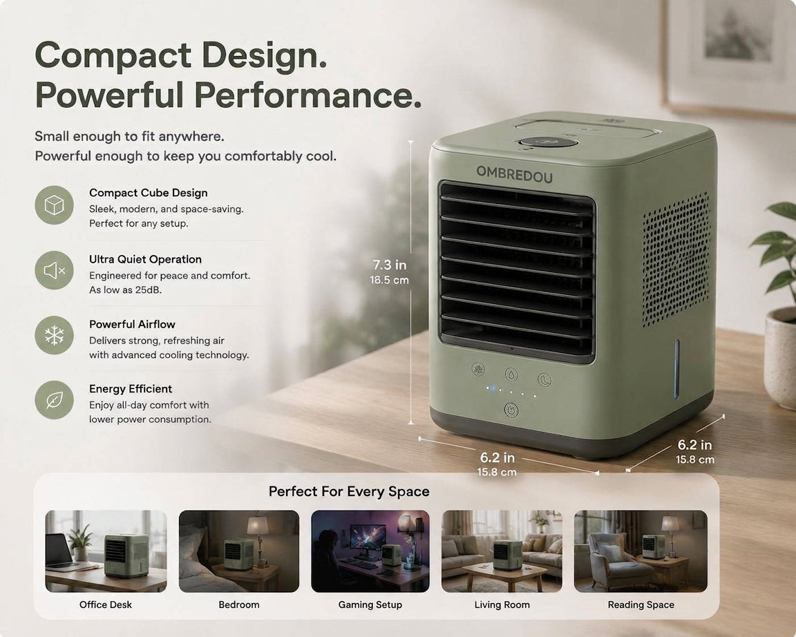OMBREDOU CoolCube Personal Evaporative Air Cooler Cool Air. Your Personal Comfort Zone.