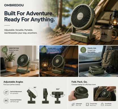OMBREDOU BreezeGo Portable Outdoor Cooling Fan Cool Comfort. Wherever Life Takes You.